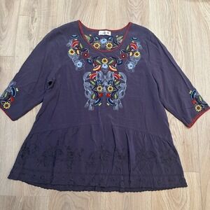 St. Lareina Boho Beautiful All Over Embroidered Blouse Top Women's Size M Floral